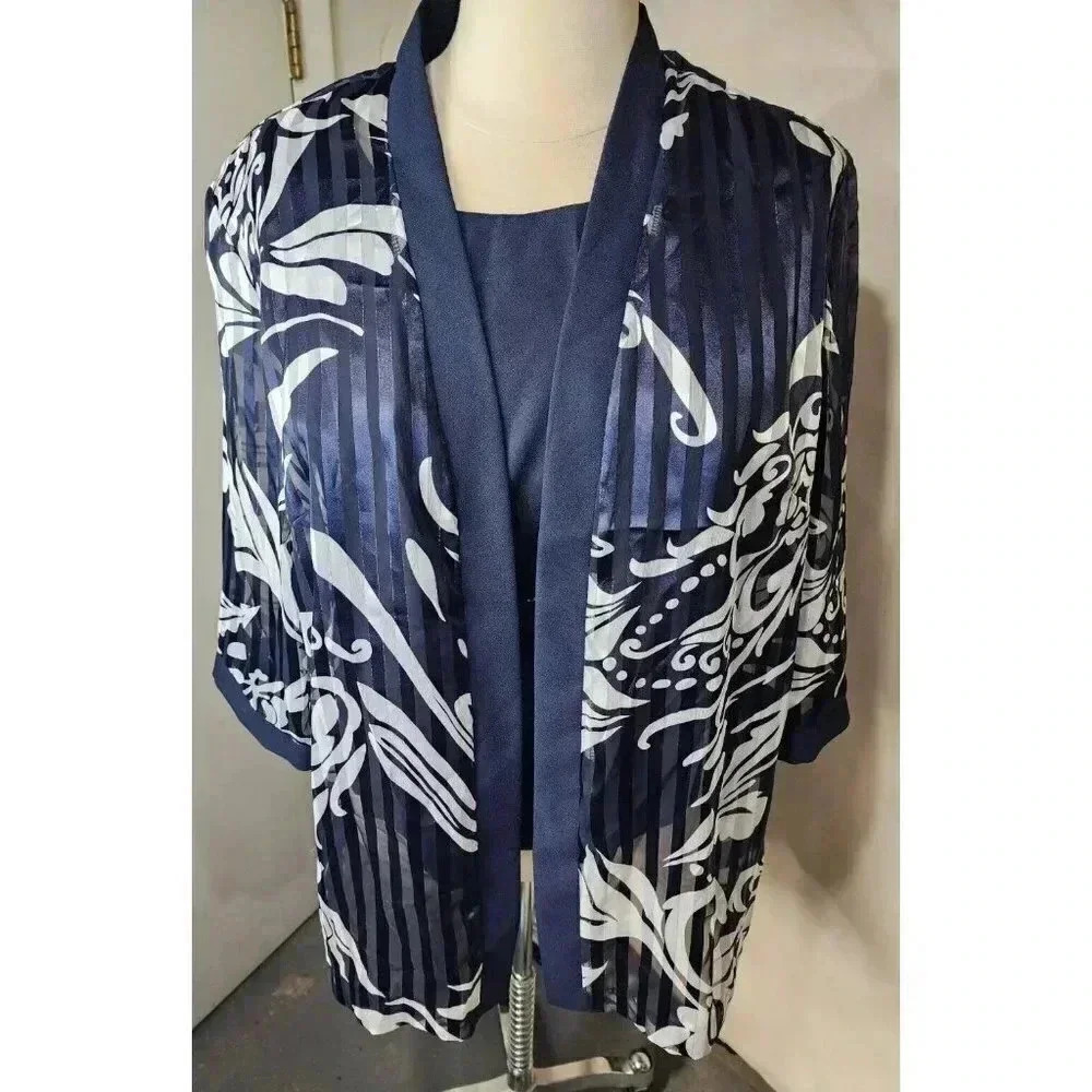 ANNA MAXWELL PLUS SIZE 26WP NAVY BLUE WITH WHITE DRESSY TOP